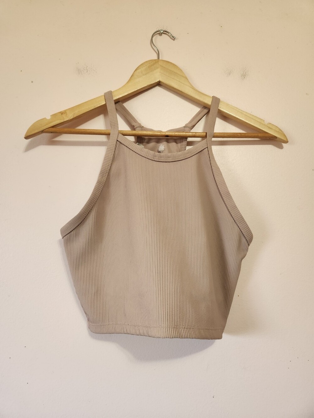 Everyday Sunday Ribbed High Neck Strappy Crop Top Beige Size M EUC